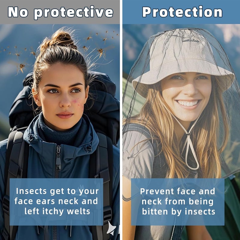 JayruiMice 2 Pack Ultra Large Mosquito Net 42x25 Inches Mosquito Head Net Oversized Insect Netting Bug Fits Most Hats for Gardening Hiking Fishing Traveling(Gray+White) - Image 5
